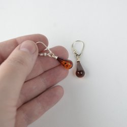 Medium long amber earrings light cherry beads